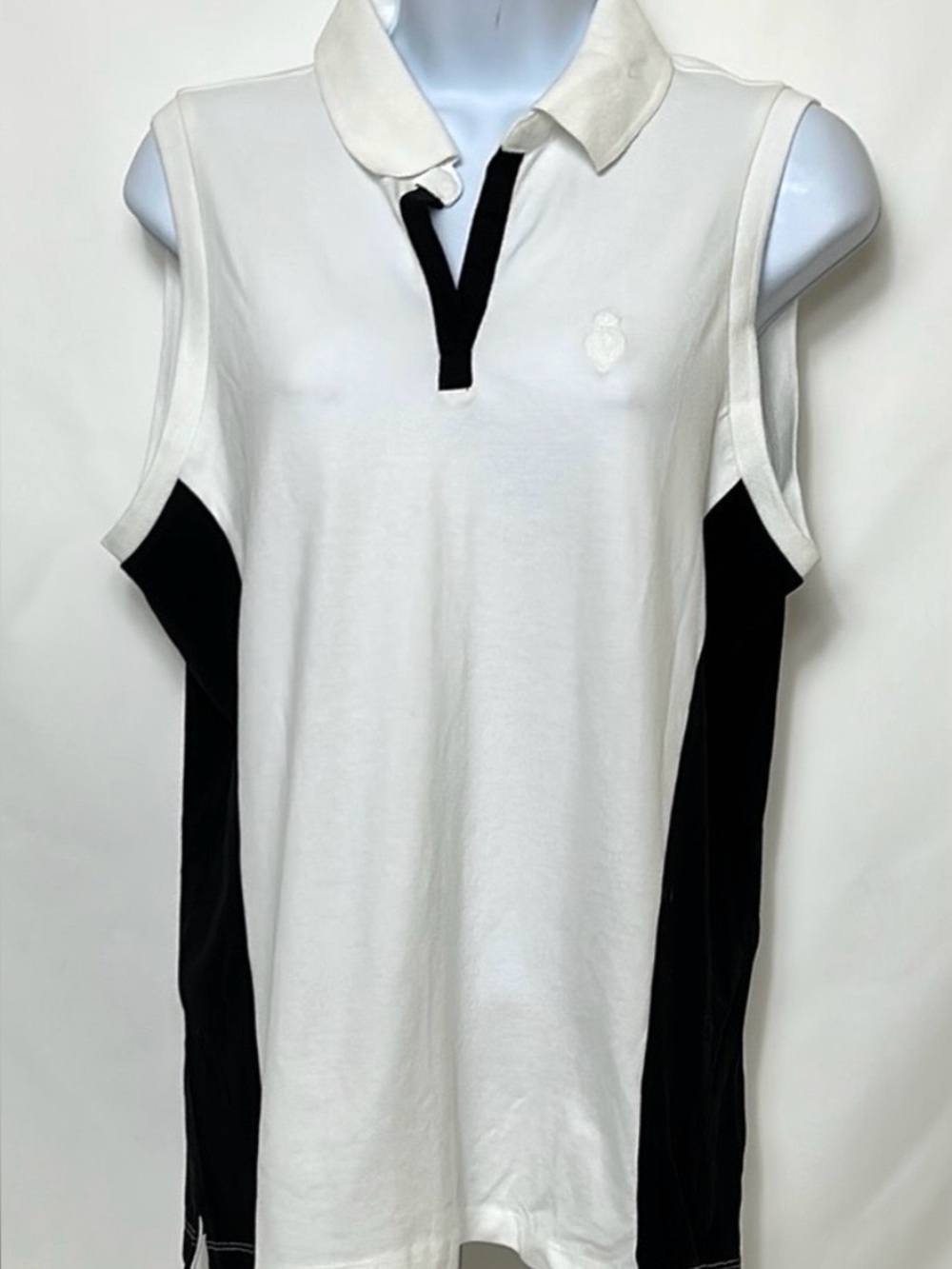Ralph Lauren Activewear Women’s Large White Black Sleeveless Preppy Sporty Shirt